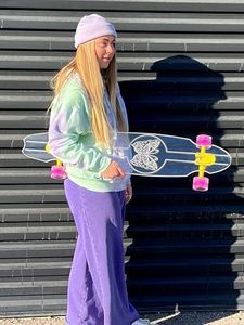 Ghost Long Board, 40 inchGhost Wheel Cut Clear Longboard with Butterfly Design