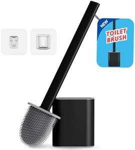 Toilet Brush and Holder Set, Silicone Toilet Brush with TPR Bristles, Wall Mounted and Standing, Black Toilet Brush, for Bathroom (1Pc Black)