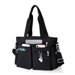 Tote Bag for Women Canvas Purse Large Handbags Shoulder Bag with Zipper Crossbody Bag with Multiple Pockets for Travel Work ﻿ (Black)