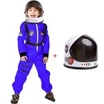 Kids Astronaut Costume Space Suit Role Play Dress Up with Movable Visor Helmet (6-7, Blue)