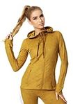 QUEENIEKE Workout Jacket for Women Ventilated Back Hooded Yoga Running Jackets with Thumb Holes Size L Color Gloden Yellow Tie-dye