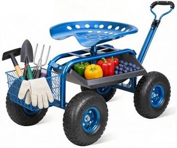 Gardening Stool on Wheels,Rolling Garden Seat with,Garden Cart with Seat Handle Adjustable,Gardening Chair Height Adjustable,Garden Cart ,Garden Seat with Wheels,Gardening Gifts for Women (Blue)