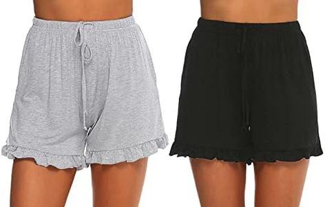 Prosoft&Hawiton Womens Pajama Shorts with Pockets 2 Pack Comfy Sleeping Shorts Sleepwear Cotton Striped Lounge Short Elastic Drawstring Pj Bottoms