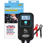 RING SMARTCHARGE 4A Car Charger & Maintainer With Crocodile Clips & Built-In Hanging Hook - Compatible With Lithium Ion, Lead Acid, Gel, Calcium, EFB & AGM Batteries