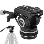 Cayer K10 Pro Video Fluid Head with 75mm Flat Base, Adjustable Pan Drag and Telescopic Handle, Heavy Duty Tripod Fluid Head for for DSLR Cameras, Camcorders, Max Load 22lb/10kg