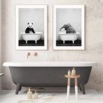 Bathroom Pictures Toilet Decor Poster, Funny Elephant Wall Art in Bath Picture, Animal Wall Art Prints, Black and White Bathtub Canvas Painting Poster Nordic Bathroom Home Decor (Animal, 40 x 50 cm x