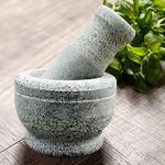 EZAHK Stone Mortar Pestle Set for Spices, Okhli Masher, Khalbatta Stone, Natural & Traditional Grinder, Musal, Well Design for Kitchen, Home, Herbs (4 inch)