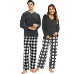 U2SKIIN Mens Pajama Set, Plaid Pajamas for Men Long Sleeve Sleepwear Warm Pjs Set (Dark Grey Mel./Buffalo Plaid-White, XL)