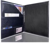 Royal Blue Medium Leather Business Portfolio Notebook File Folder | Professional Folder Organizer Gift for Men & Women | Durable Leather Padfolio for Men 3 + 1 Sleeves for documents and Notepad