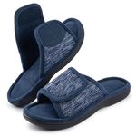 RockDove Men's Adjustable Wrap Memory Foam Slide Slipper, Size 7-8 US Men, Navy Blue