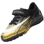 VLOOKST Football Boots Boys Astro Turf Trainers Kids Non-Slip Junior Football Shoes Sports Shoes Outdoor Athletic Sneakers Girls Soccer Shoes Unisex Black Gold 3.5UK