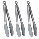 HINMAY 9-Inch Kitchen Tongs with Silicone Tips Heat Resistant Barbecue Tongs for Cooking, Baking, BBQ, Set of 3 (Grey)