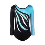 MORESAVE Gymnastics Leotards for Girls Long Sleeve Sparkle Leotards Shiny Embroidery Leotard Athletic Ballet Dance Bodysuit Clothes One Piece Practice Unitards Jumpsuit(Blue, 7-8 Years)