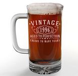 Vintage 1996 Etched 16oz Glass Beer Mug - 28th Birthday Gifts for Men - Cheers to 28 Years Old - 28th Birthday Decorations for him - Best Engraved Beer Gift Ideas for Men - Dad Grandpa 2.0