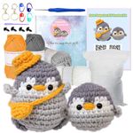 Alshurlife Crochet Kits for Beginners, Set of 2 Penguins Knitting Kit Crochet Starter Kit for Beginners Adults with Yarn, Hook, Needle, Step-by-Step Video Tutorials