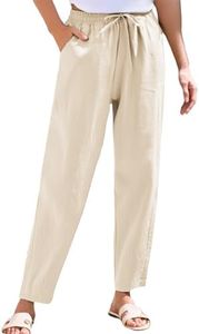 NBXNZWF Women's Pants Linen Straight Leg Drawstring High Waist Trousers with Pockets