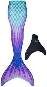 Fin Fun Limited Edition Wear-Resistant Mermaid Tail for Swimming, Kids and Adults, Monofin Included, for Girls and Boys, Lotus Moon, Child 10