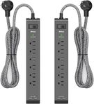 2 Pack Power Bar - Extension Cord with 6 Outlets 2 USB Ports, Surge Protector Heavy-Duty Braided Extension Cords 15A Circuit Breaker Wall Mount for Home Office ETL Listed (15FT, Black)