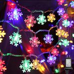 Hamsa Christmas Snowflake String Lights,Connectable Christmas Fairy Lights with 8 Modes, Waterproof Plug in Snowflake Lights for Christmas Party, Home, Christmas Tree Decorations (Multicolor)