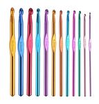 PRANSUNITA Aluminum Crochet Hooks (Combination of Jumbo & Regular Size) for Crocheting, Knitting Needles, Yarn Craft Needle, No 000 to 11, Pack of 12 pcs for Chunky Bulky Yarns Project