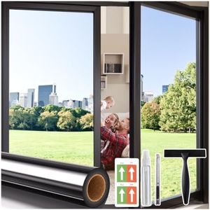 Coavas One Way Privacy Window Tint for Home, Daytime Reflective Mirror Glass Film See Out Not in, Heat & UV Blocking for Balcony/Living Room Large Windows with 3 Tools, 35.4 x 394 Inch, Black