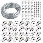 Picture Hanging Wire 30m, Picture Frame Hanging Kit Heavy Duty Wire with D Ring Hangers and Crimping Loop Sleeves Steel Rope for Mirror Clock