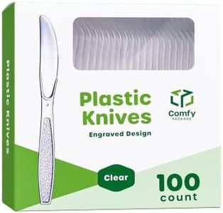 [100 Pack] Heavyweight Disposable Clear Knives - Engraved Design