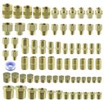 78PCS Brass Pipe Fittings Assortment Kit NPT Adapter, Hex Nipple, Hex Coupling, Reducer Busing, Hex Coupling, Close Nipple, Hex Head Plug Brass Fittings Kits