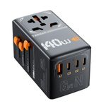 TESSAN 140W GaN Universal Travel Adapter, International Plug Adaptor with 3 USB C and 1 USB A Charging Ports, Worldwide Power Outlet for US to Europe UK AUS Ireland(Type C/G/A/I), Black