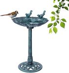 Togarhow 32" Green Outdoor Bird Bath with 2 Birds, Lightweight Antique Water Fountain and Birdbath for Garden, Outdoor Decor