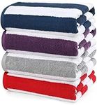 Utopia Towels Cabana Stripe Beach Towels (76 x 152 cm) - 100% Ring Spun Cotton Large Pool Towels, Soft and Quick Dry Swim Towels (Pack of 4) (Red, Navy, Grey, Plum)