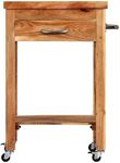 SMAART CRAAFTS Siege Serving Trolley for Living Room | Bar Trolley in Natural Finish | Solid Acacia Wood | Solid Wood Legs with Wheels |