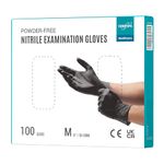 EUROPAPA® 100x Nitrile Gloves, Disposable Gloves, Examination Gloves, Nitrile Gloves, Powder-free without Latex, Non-sterile, Latex-free Disposable Gloves (M, Black)