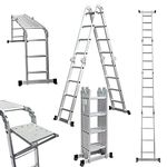 StepIt Ladders Multi Purpose 4x4 Rungs with Tool Tray and Platforms | Stabiliser Bars & Click-Lock Hinges | Combination Ladder | Extendable Ladders | Max 150kg | Stair Ladders Decorating