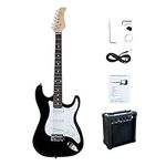 CB SKY Full-Size 39“ Adult/Teenager/Beginner Electric Guitar Black with 5W Amplifier (powered by 9V battery or adaptor - not included), Extra Strings, Cable and Guitar Pick