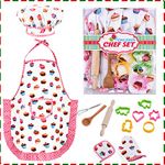 HmiL-U Chef Set for Kids - 13 Pcs Kids Cooking and Baking Set Includes Kids Apron, Chef Hat, Utensils, Cooking Mitt for Kids Chef Role Play Set , Gift for 3 Year Old Girls and up(Cake)