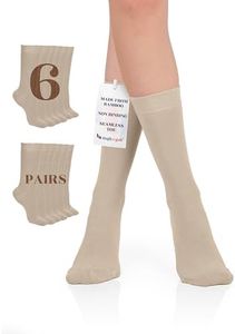 Hugh Ugoli Women Rayon Dress Socks, Extremely Soft Thin Crew Socks for Business, Trouser & Casual, Non-Binding & Breathable, Beige, 6 Pairs, Shoe Size: 6-9