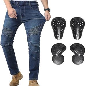 CTBQiTom Pantalon de Moto pour Homme Jeans avec Armure CE Amovible,Bleu,XL=36W/31L