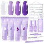 Makartt Purple Poly Nail Gel Kit,15ML Gel Nail Builder Kit with Slip Solution Clear Nails Acrylic Gel Nail Kit for Nail Building Nail Extension Kit Dual Forms Base Top Coat All-in-One Gel Nail Starter Kit