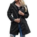 Women Lightweight Waterproof Rain Jackets Active Outdoor Hooded Windbreaker Raincoat (A-Black, L)