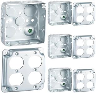 Copkim 4 Set Electrical Junction Box with Cover Electrical Box Metal Outlet Box, 2 Gang Duplex Receptacle Exposed Work Cover, Ten 1/2'' and Six 3/4'' Knockouts, Drawn Construction, Silver (Square)