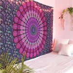 NOKHWAL Bedsheet Tapestry Wall Hanging Mandala Tapestry Handmade Printed Design Cotton Wall Hanging Tapestry Wall Hanging Wall Décor Poster (H, 84x54 Inches)