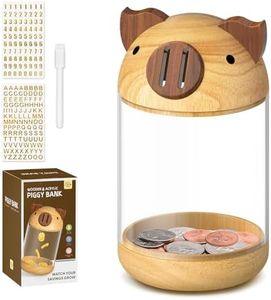 hizgo Wooden Piggy Bank for Kids Adults, Clear Savings Jar for Boys and Girls, Unbreakable Money Coin Bank for Kids Birthday