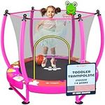 Happin® 55" Ultra Safe Trampoline for Kids, Mini Toddler Trampoline with Safety Net, Indoor/Outdoor Recreational Trampoline with Curved Poles, Birthday Gift for Children Ages 1-6, with Basketball Hoop