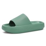 DIRK Slides for Women and Men Sandals Pillow Slippers Shower shoes Cushioned Cloud Slides,Green,9 Women/7 Men