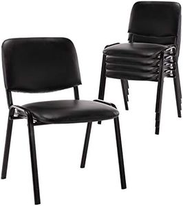 Set of 5 Stackable Waiting Room Chairs, Vinyl Leather Stackable Guest Chairs with Metal Frames, for Office Reception Area/Conference Room, Black