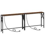 MAHANCRIS 2 Pack Narrow Sofa Table with Charging Station, 100 cm Skinny Console Table, Long Entryway Table Hallway Table, Couch Table with Power Outlets, for Foyer, Entryway, Rustic Brown CTHR151E01S2