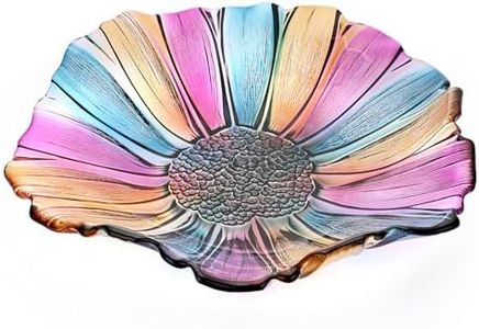 OwnMy Colorful Glass Fruit Bowl Plates 11 Inch Glass Candy Dish Flower-Shaped Fruit Bowl Basket Fruit Holder, Decorative Glass Dessert Cake Fruit Plate Creative Countertop Fruit Tray for Bread Snacks