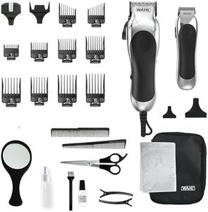 WAHL Chrome Pro Deluxe cortadora de pelo eléctrica con cable y palanca de ajuste, kit completo con recortadora a pilas, capa, espejo, tijeras, 10 peines guía, pinzas para el pelo
