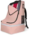 LARIPOP Car Seat Travel Bag for Airplane,Infant Seat Travel Bag with Shoulder Strap,Padded Car Seats Backpack with Reflective Stripes,Large Carseat Carrier Bag Travel Car Seat Cover,Flesh Pink